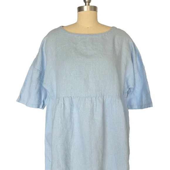 Lintico 100% Linen A Line Midi Dress Size M New Baby Blue Lagenlook Valencia - Picture 4 of 10